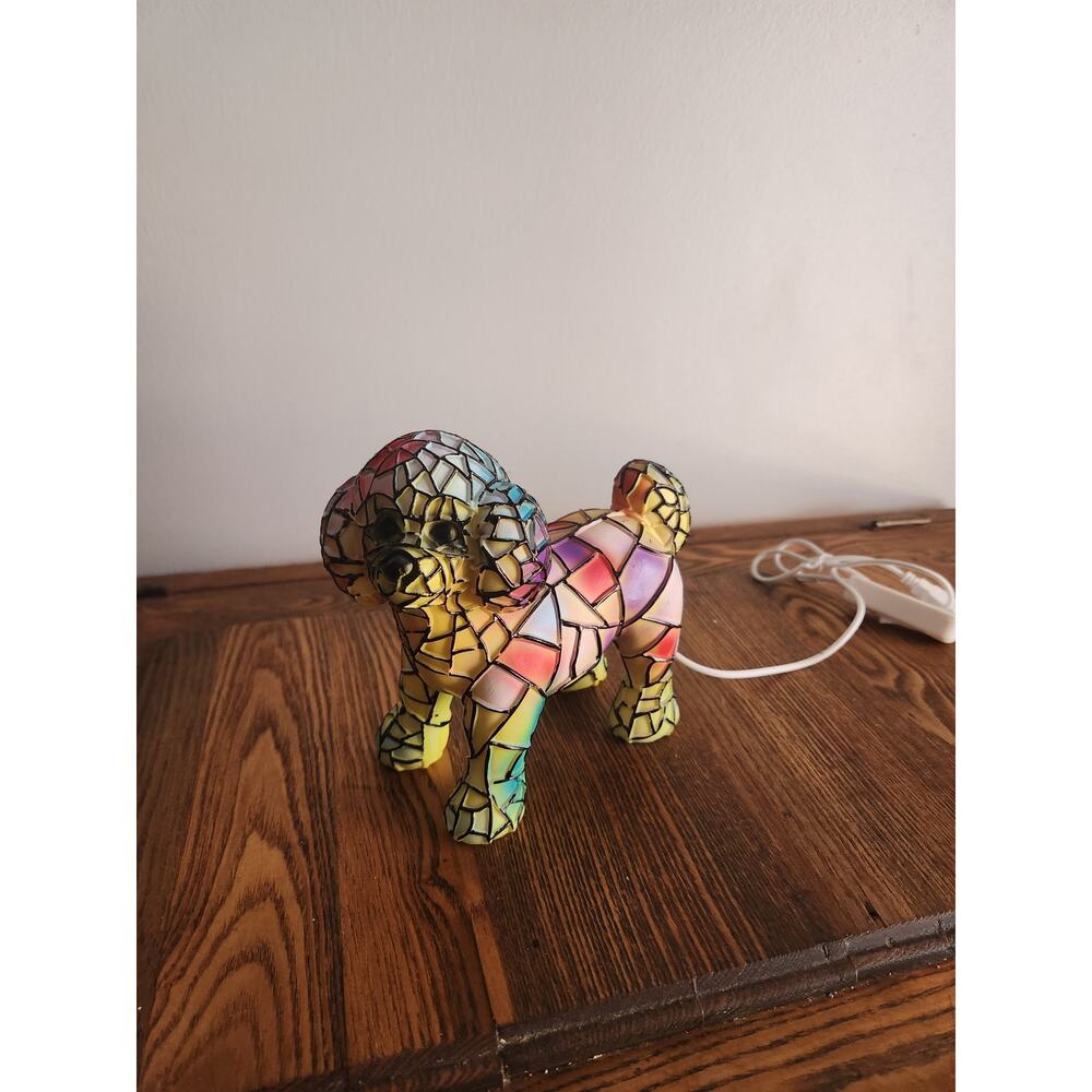 Poodle Dog LED Table Lamps, Resin Stained Glass Lamp, Cute Dogs Art Night Light